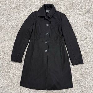 KENNETH COLE Reaction Womens 8 Wool A Line Trench Coat Black Jacket Long Sleeve